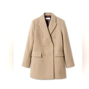 MANGO MNG BUTTONED WOOL BLEND COAT COFFEE BEIGE
